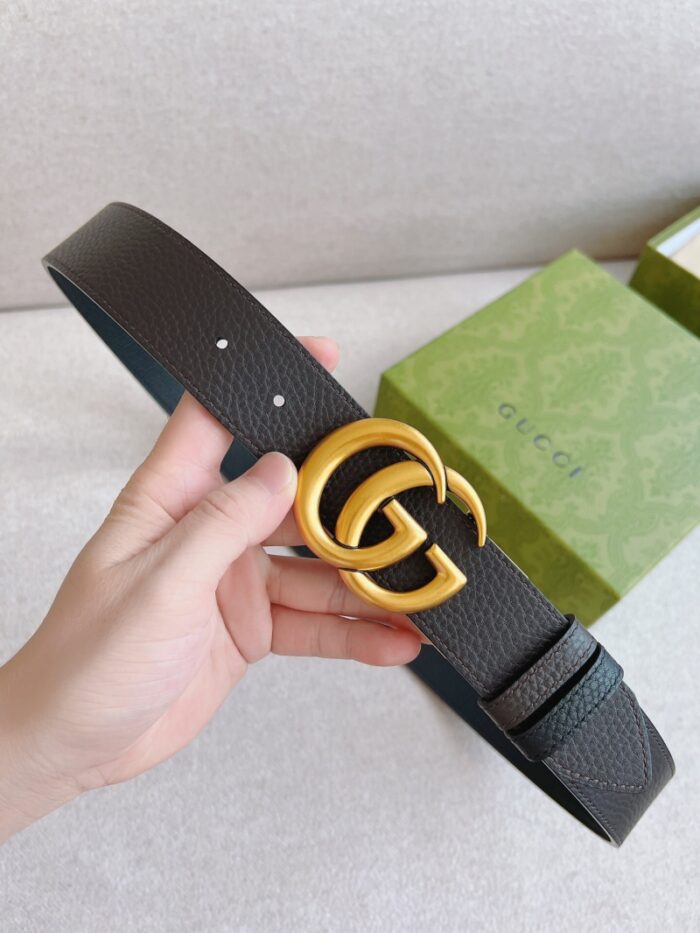高仿GUCCI 双G带扣双面腰带 GG 金扣