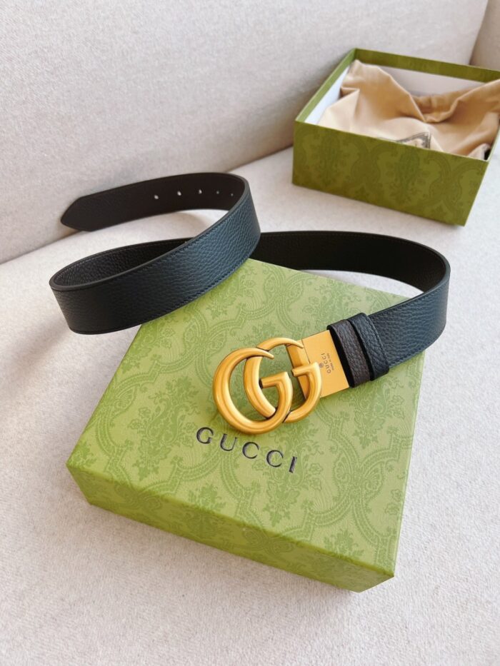 高仿GUCCI 双G带扣双面腰带 GG 金扣