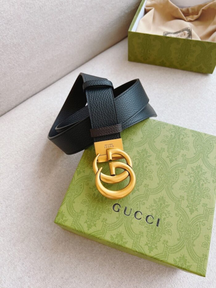 高仿GUCCI 双G带扣双面腰带 GG 金扣