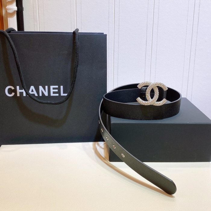 Chanel 串珠带扣黑色银色五金女士腰带