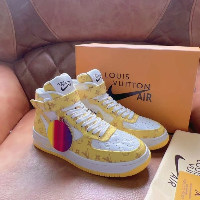 高仿Louis Vuitton 和 Virgil Abloh 设计的 Nike Air Force 1 白色/黄色男士男鞋