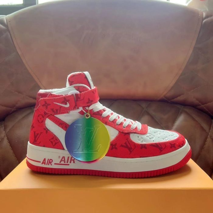 高仿Louis Vuitton 和 Virgil Abloh 设计的 Nike Air Force 1 白色/红色男士男鞋