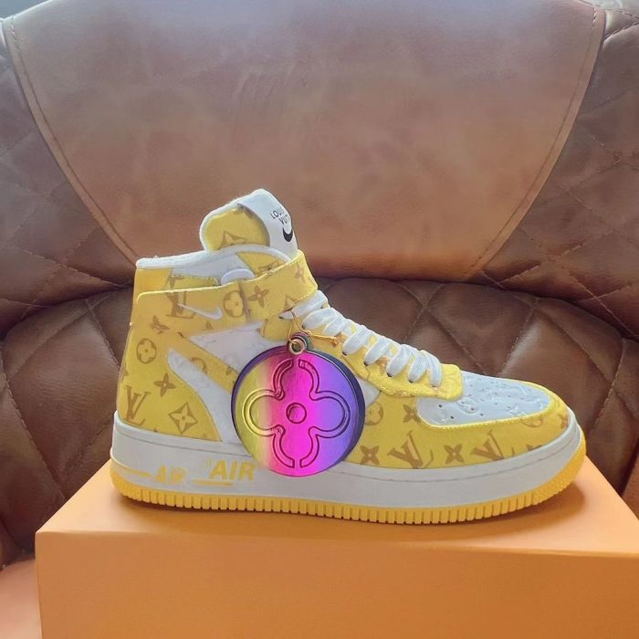 高仿Louis Vuitton 和 Virgil Abloh 设计的 Nike Air Force 1 白色/黄色男士男鞋