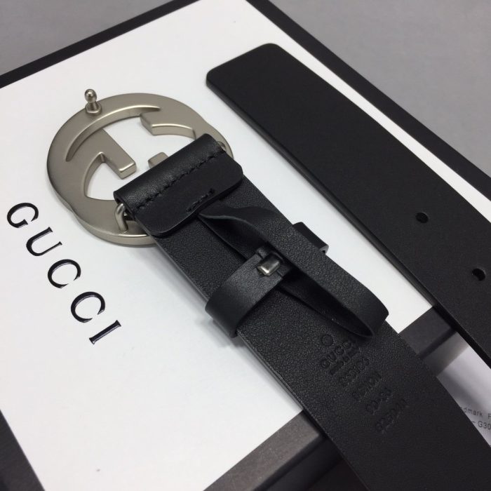 Gucci 女士腰带，带互扣 G 扣黑色，女士腰带 368186 BGH0N 1000