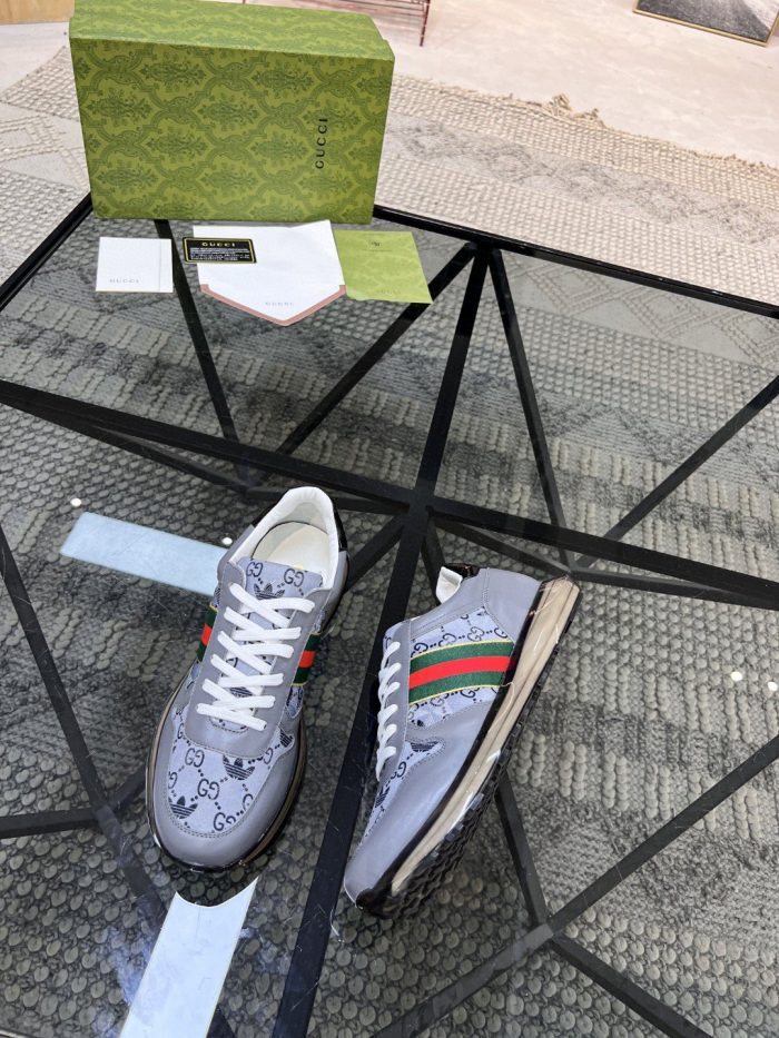 Gucci x Adidas 男士 GG 男士灰色织带运动鞋