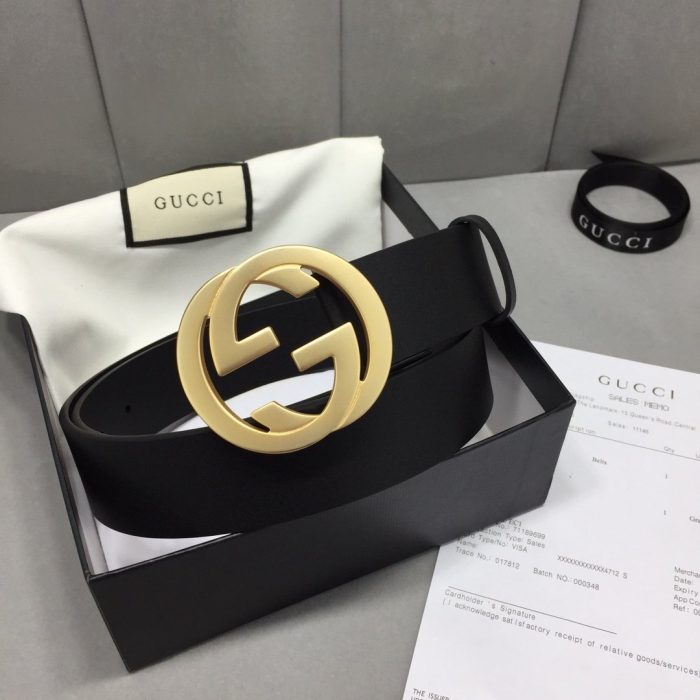 Gucci 女士腰带，带互扣式 G 扣黑色，女士腰带