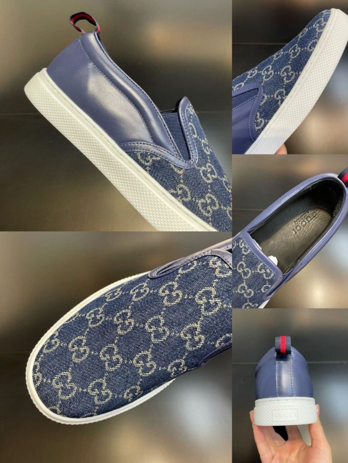 Gucci 男士 GG Supreme 一脚蹬运动鞋蓝色 407362