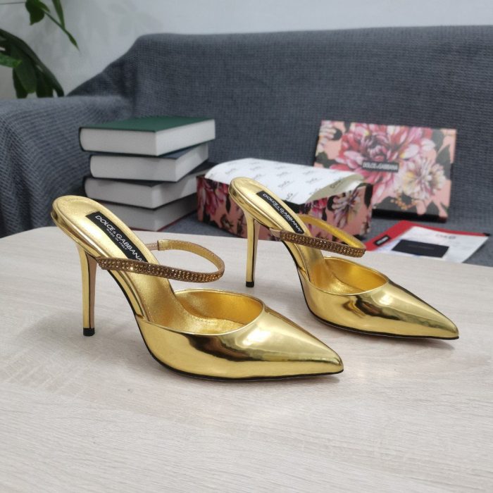 杜嘉班纳Gabbana 金色刺绣抛光穆勒鞋 女式 DG 鞋履