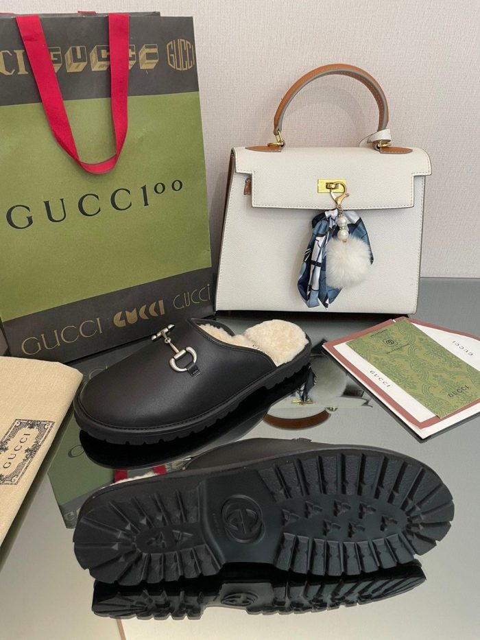 Gucci Elea 男士马衔扣穆勒鞋黑色