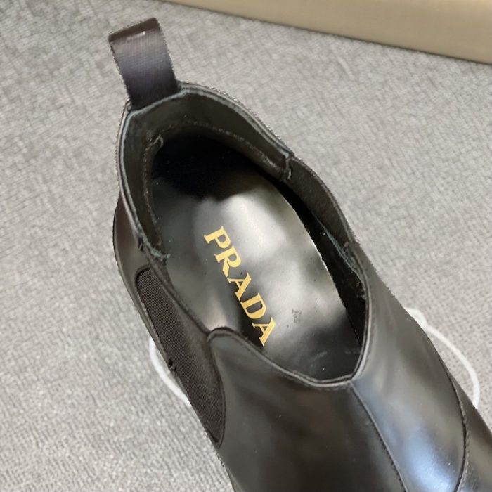 Prada 男士黑色拉丝切尔西靴 1.8 英寸/45 毫米 PRD