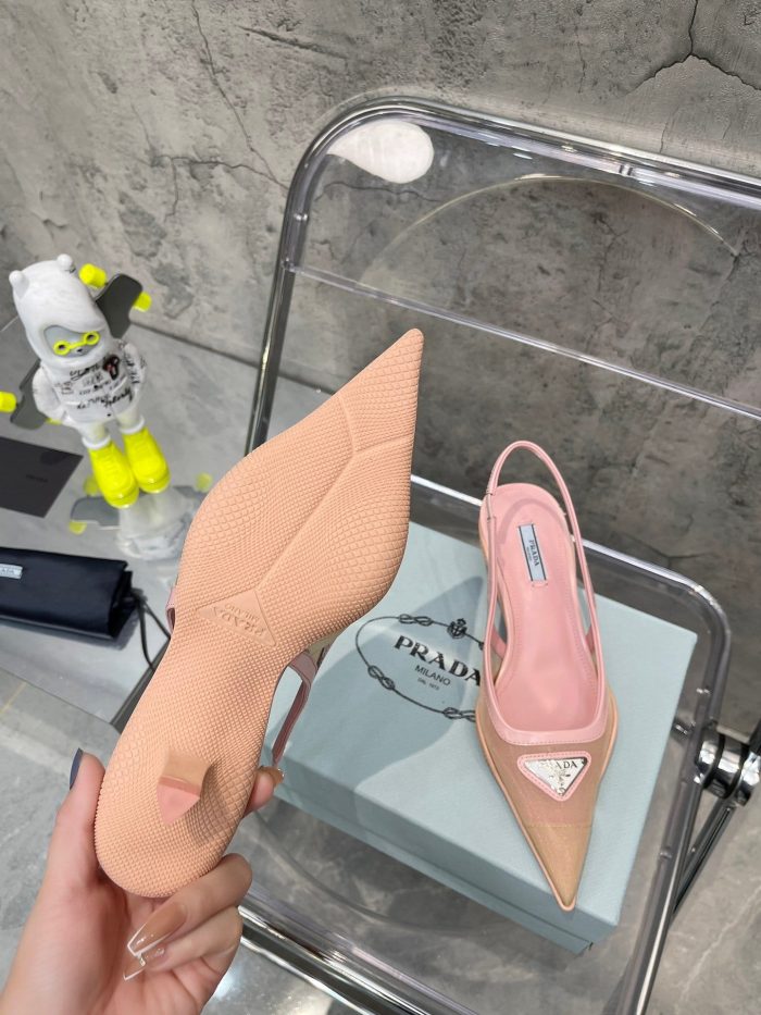 Prada 女士粉色网布露跟高跟鞋 PRD