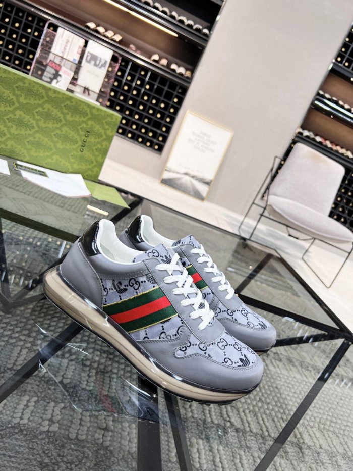 Gucci x Adidas 男士 GG 男士灰色织带运动鞋
