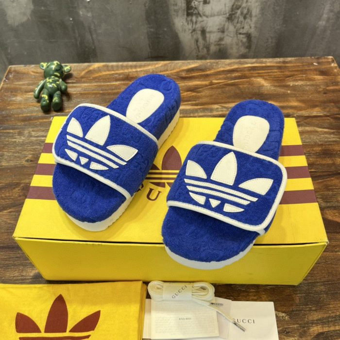 Gucci x Adidas 男士厚底 GG 蓝色凉鞋 702412 UU010 4160