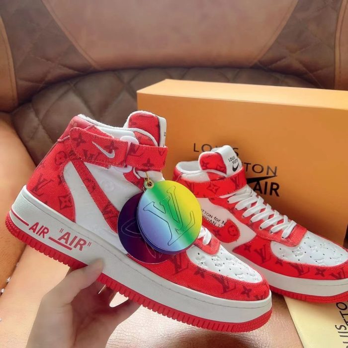 高仿Louis Vuitton 和 Virgil Abloh 设计的 Nike Air Force 1 白色/红色男士男鞋