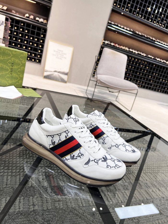 Gucci x Adidas 男式 GG 男士白色织带运动鞋