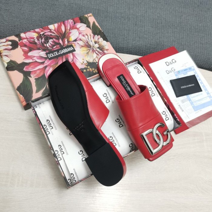 杜嘉班纳Gabbana 带有 DG 标志的 Nappa 拖鞋 红色 女式 DG 鞋履