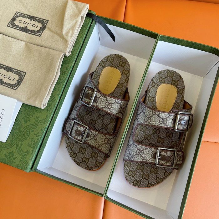 Gucci 男士系带拖鞋凉鞋灰橙色 658020 2HK60
