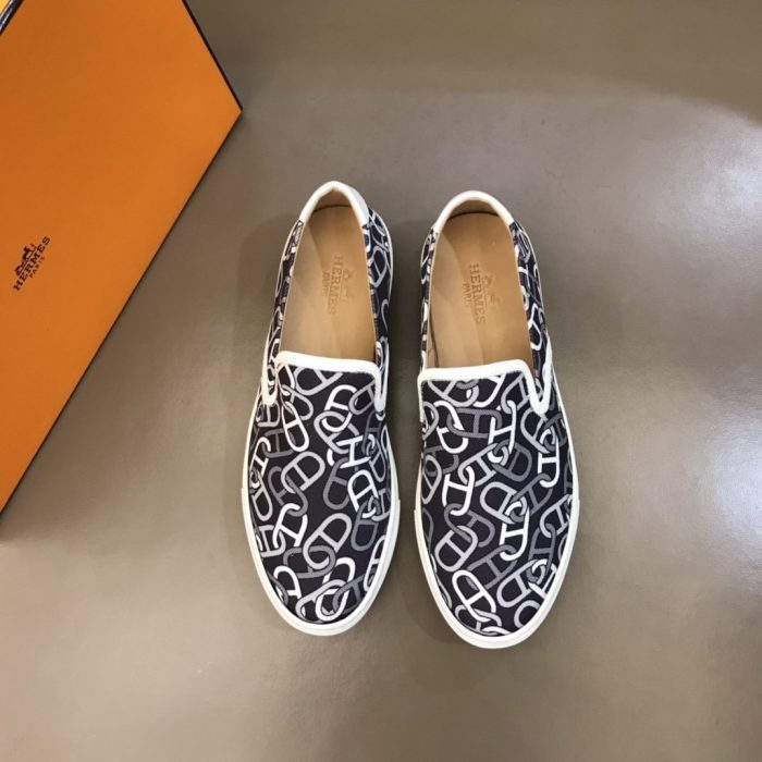 1:1爱马仕 (Hermes) 男士 Kick Interlock H 运动鞋黑色