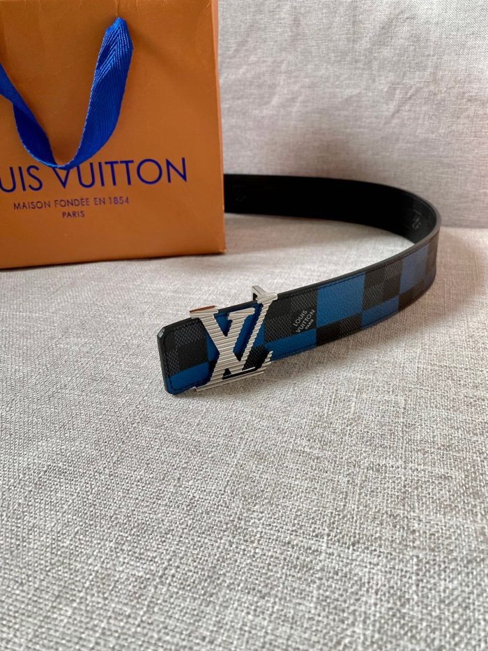 Louis Vuitton 双面 LV 腰带 Damier Graphite 3D 帆布蓝色和黑色 LV 女士腰带