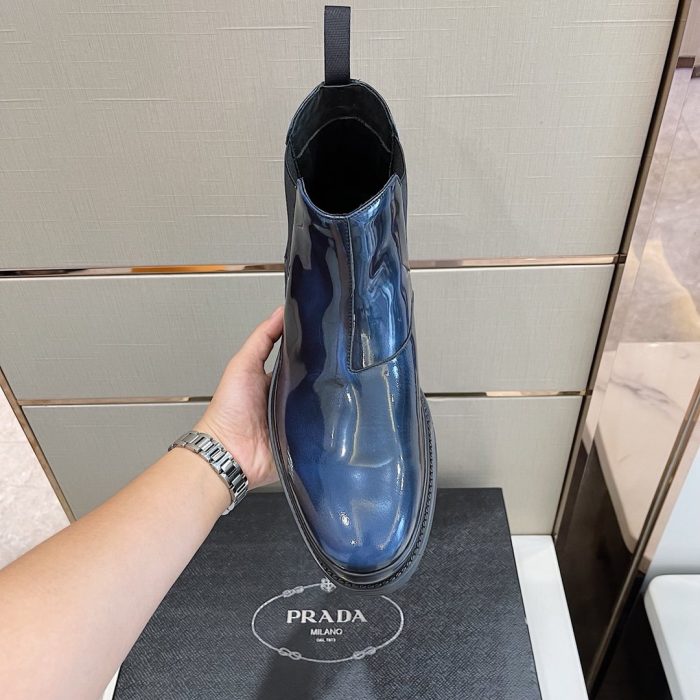 Prada 男士蓝色拉丝切尔西靴 1.8 英寸/45 毫米 PRD