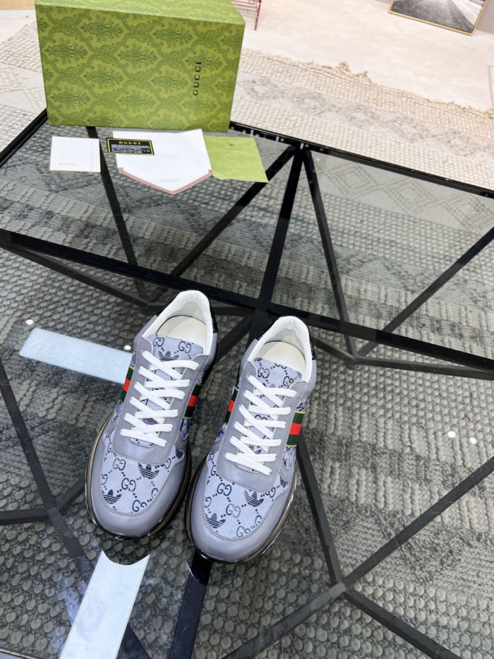 Gucci x Adidas 男士 GG 男士灰色织带运动鞋