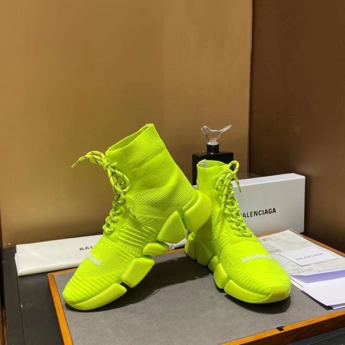 Balenciaga Speed 2.0 男士系带再生针织运动鞋黄色