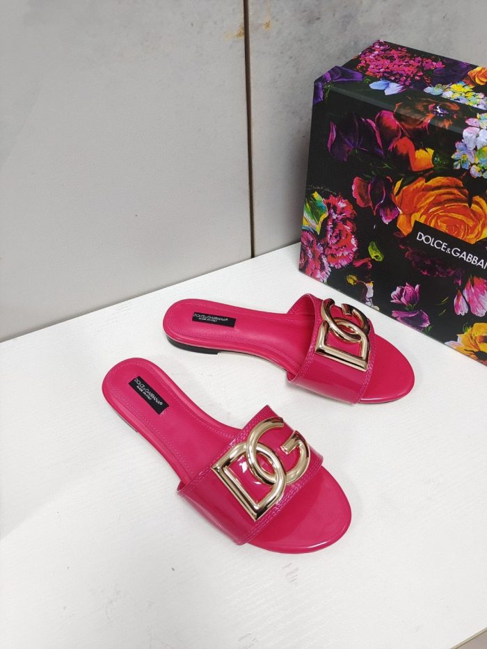 杜嘉班纳Gabbana 抛光拖鞋带 DG 徽标粉色 女式 DG 鞋履
