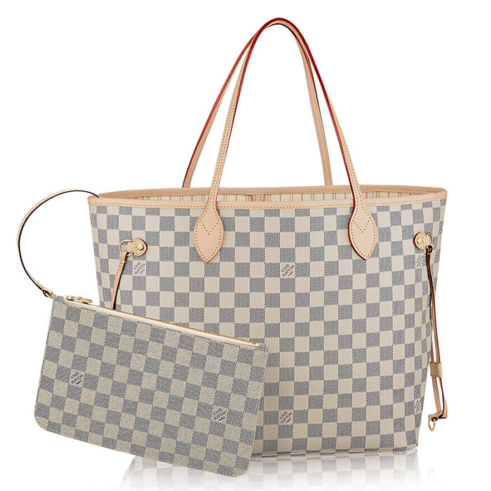 高仿LV NEVERFULL 中号手袋 LV购物袋白格 LV子母包 中号