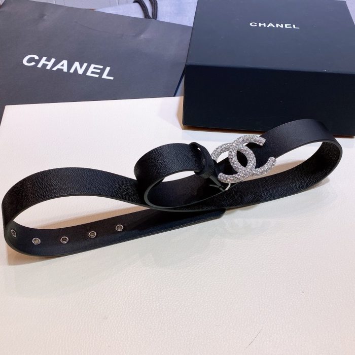 Chanel 串珠带扣黑色银色五金女士腰带