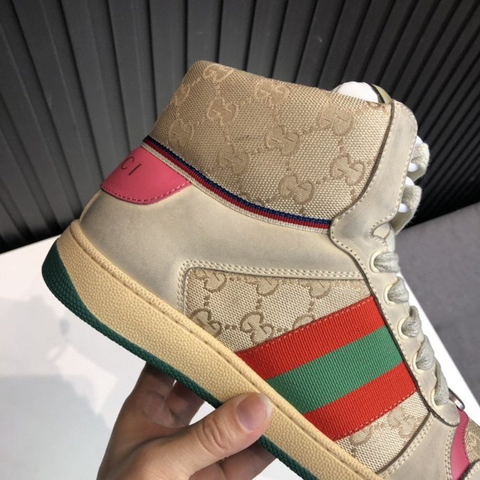 Gucci 男士 Screener GG 仿旧高帮男士灰白色粉色 5637309