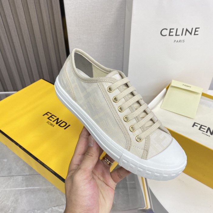 Fendi 女式 Domino 米色织物运动鞋