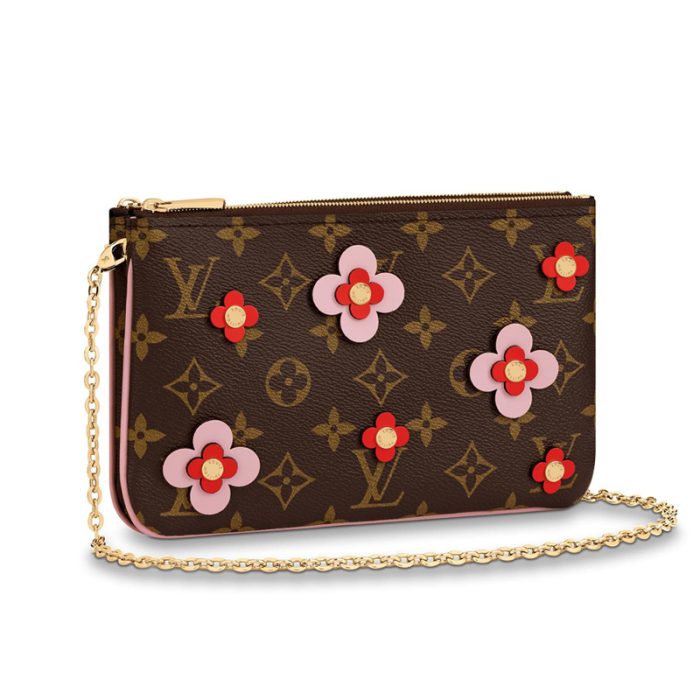 高仿LV POCHETTE DOUBLE ZIP 链条钱夹 BlooFlowers 系列 双拉链袋女包