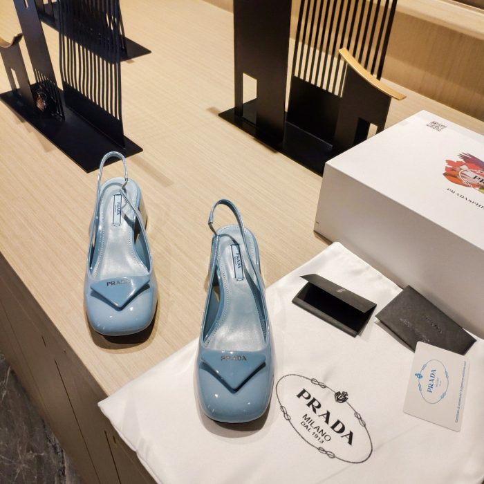 Prada 女式专利露跟高跟鞋 蓝色 1.8 英寸/45 毫米 PRD