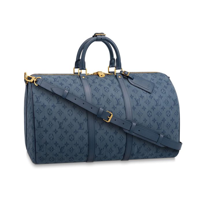 高仿LV KEEPALL BANDOULIERE 50 手袋 丹宁布旅行袋 海军蓝