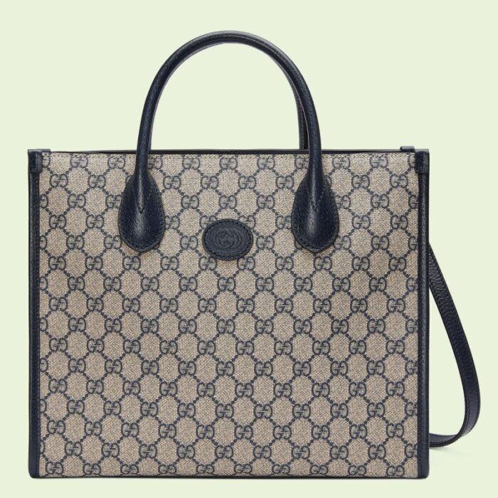 高仿GUCCI 互扣式双G小号托特包 Gucci男女通用托特包 蓝色