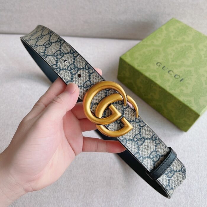 高仿GUCCI 双G带扣双面腰带 GG Supre金扣
