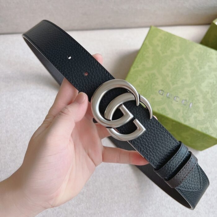 高仿GUCCI 双G带扣双面腰带 GG 银扣