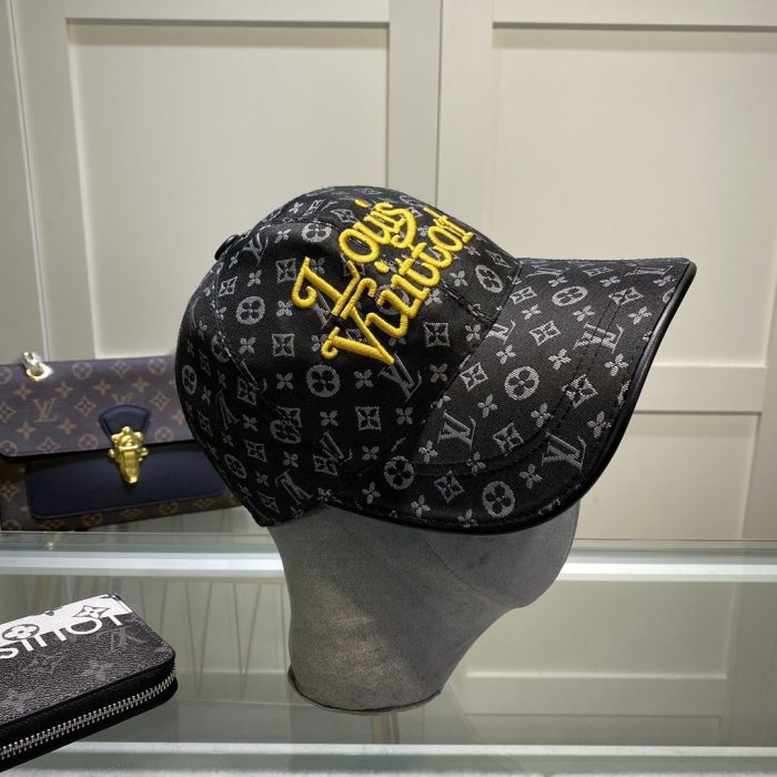 路易威登刺绣徽标棒球帽黑色 LV 帽子