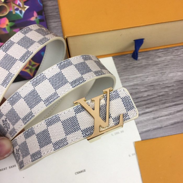 Louis Vuitton LV Initiales 双面腰带 Damier Azur 帆布，LV 女士腰带 M0325Q