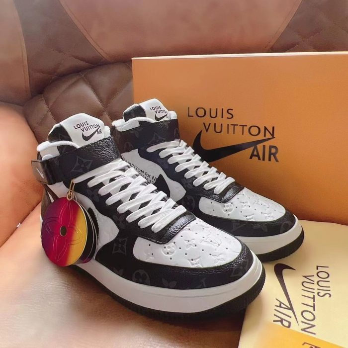 高仿Louis Vuitton 和 Nike Air Force 1 By Virgil Abloh 白色/棕色男士男鞋