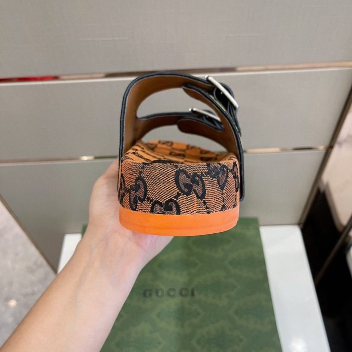 Gucci 女式带带凉拖鞋 橙色和绿色 658020 2HK60