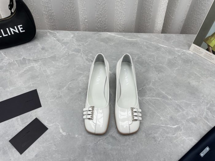 Prada 女式白色拉丝高跟鞋 2.5 英寸/65 毫米 PRD