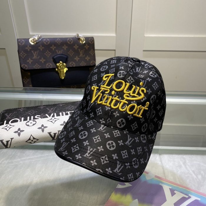 路易威登刺绣徽标棒球帽黑色 LV 帽子