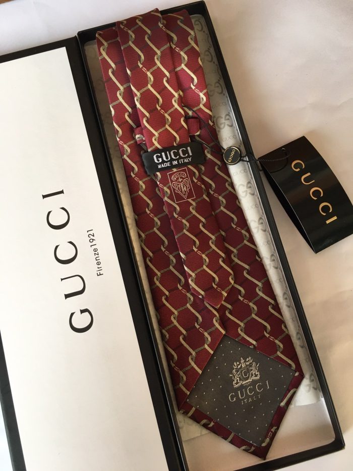 Gucci 格纹真丝提花领带 深红色 GG 男士领带