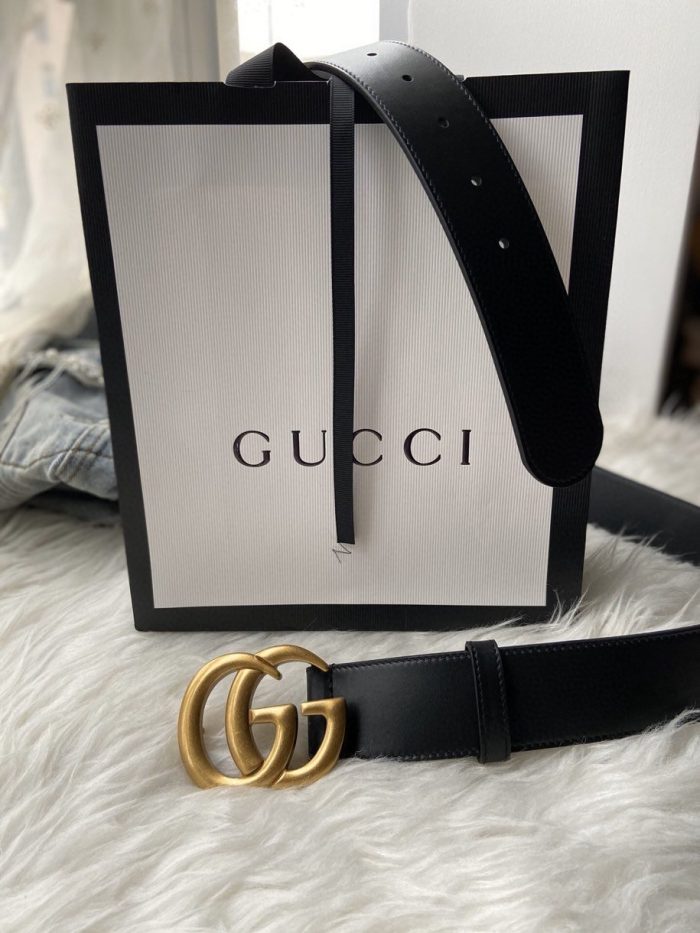 Gucci GG Marmont 女士黑色闪亮搭扣腰带，女士皮带 406831 0YA0G 1000