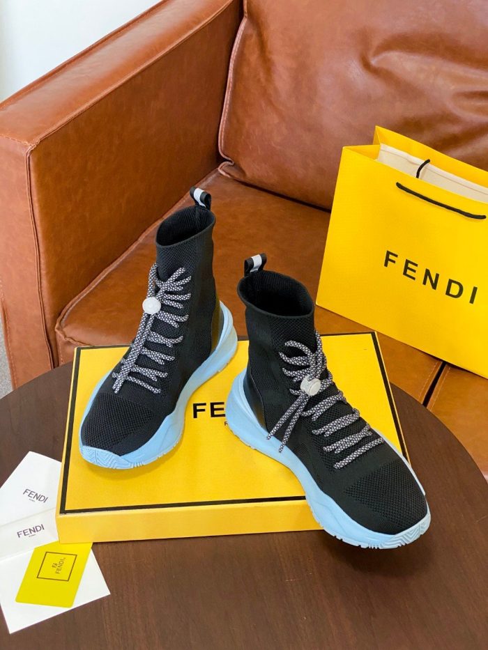 Fendi 女式高帮运动鞋黑蓝色