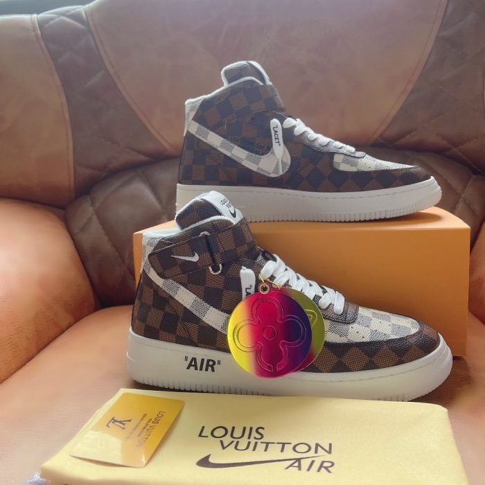 高仿Louis Vuitton 和 Nike Air Force 1 By Virgil Abloh Caro 白色/棕色男士男鞋