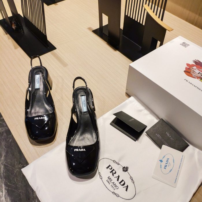 Prada 女式黑色专利露跟高跟鞋 1.8 英寸/45 毫米 PRD 1I767M_069_F0002_F_090