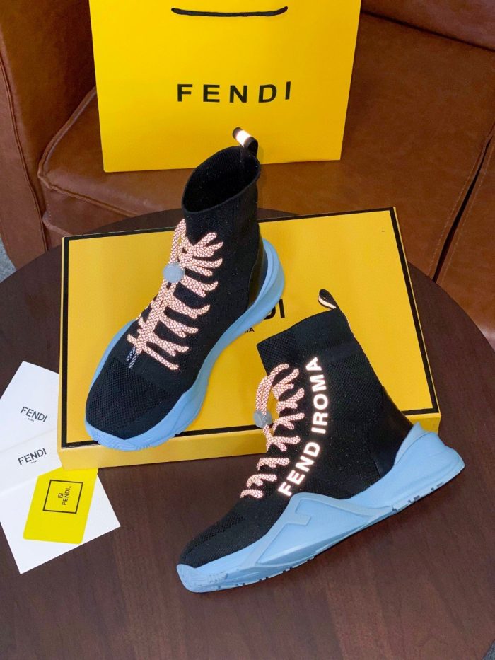 Fendi 女式高帮运动鞋黑蓝色