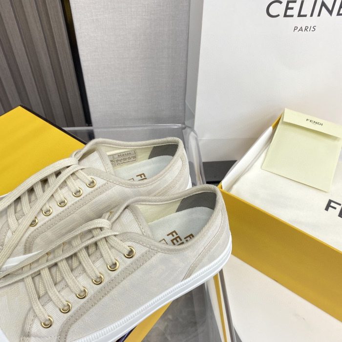 Fendi 女式 Domino 米色织物运动鞋